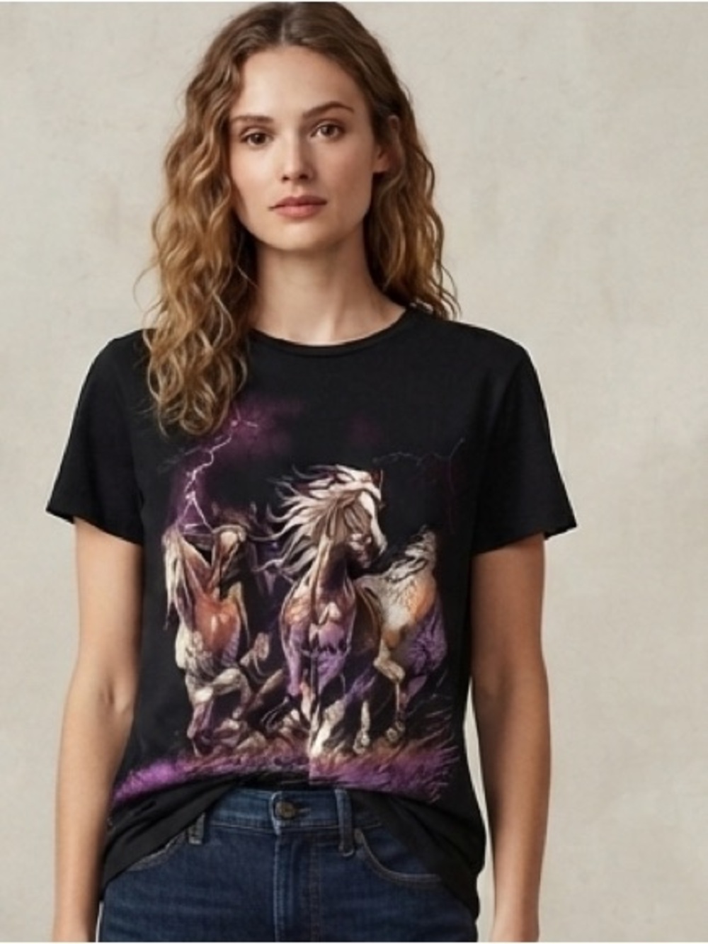 Hills & Valleys Black Graphic T-Shirt with Horse Design